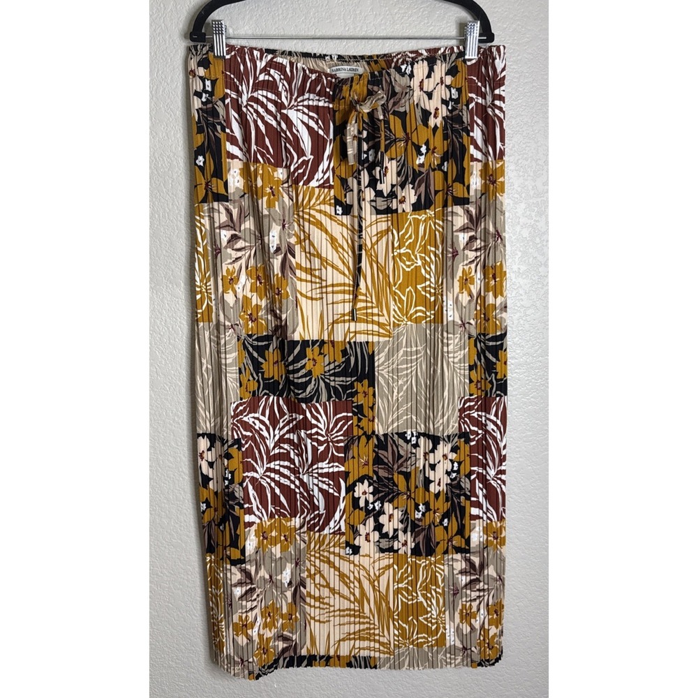 Sabrina Lauren Womens XL‎ Colorful Maxi Pleated Drawstring Skirt Floral Tropical
